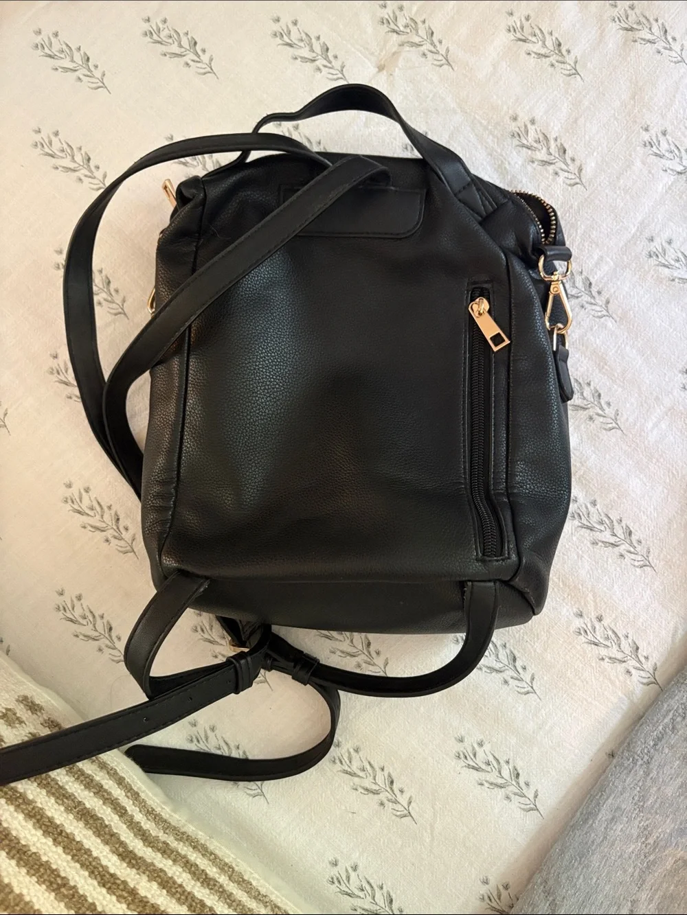 Classic Black Leather Backpack Purse